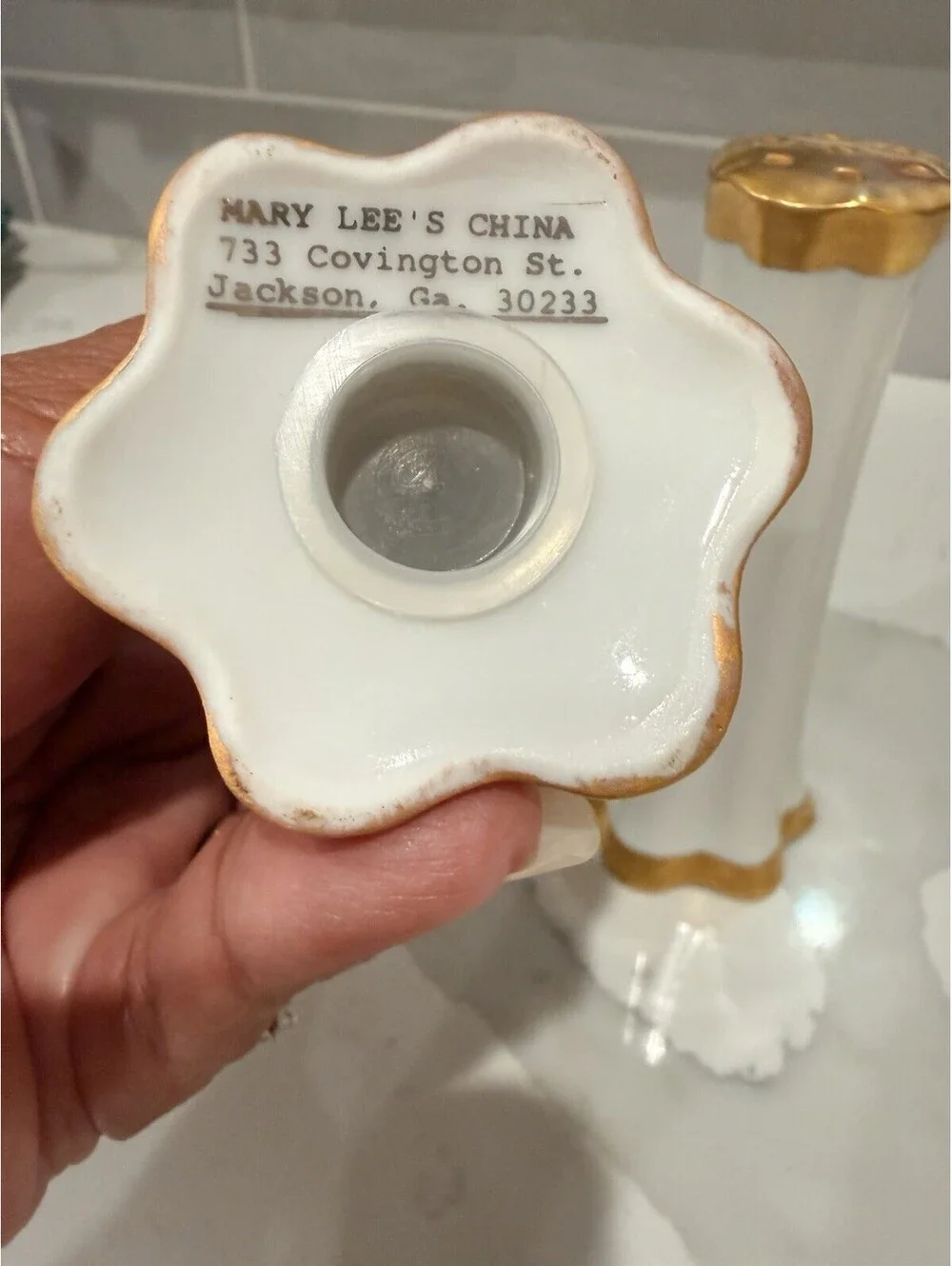 White fine porcelain w gold accents salt & pepper shakers 5